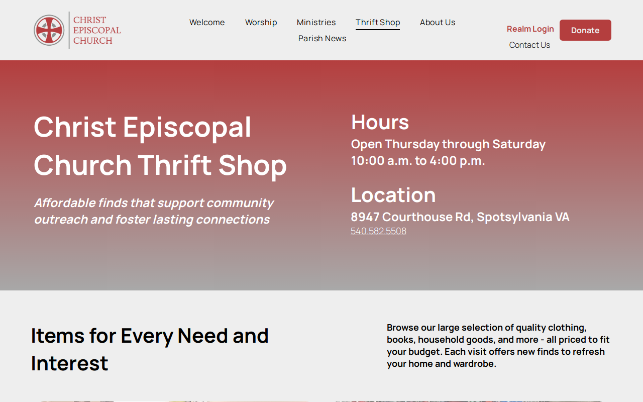 Christ Church Thrift Shop website preview