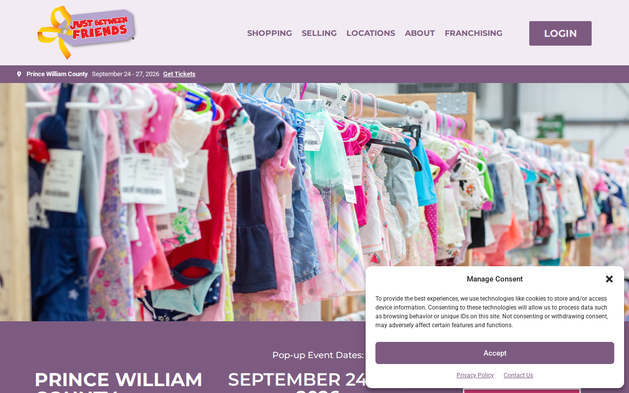 Just Between Friends - Prince William Consignment website preview