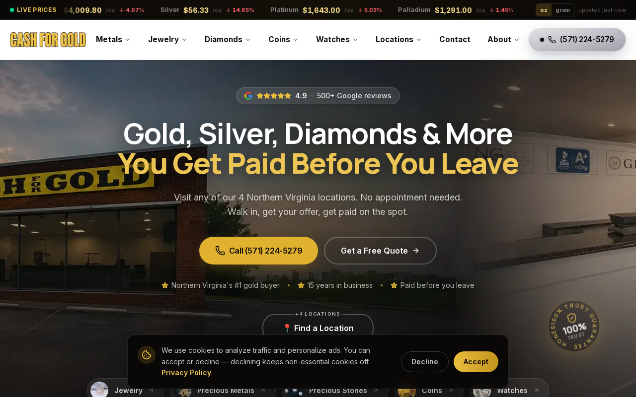 Cash For Gold website preview