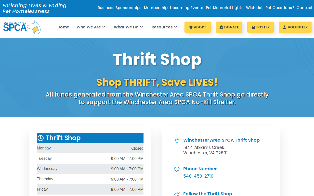 Spca Thrift Store website preview