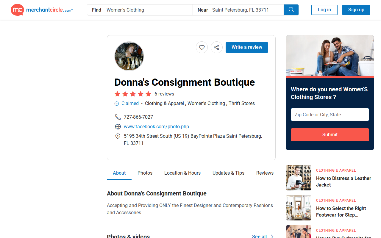 Donna's Consignment Boutique website preview