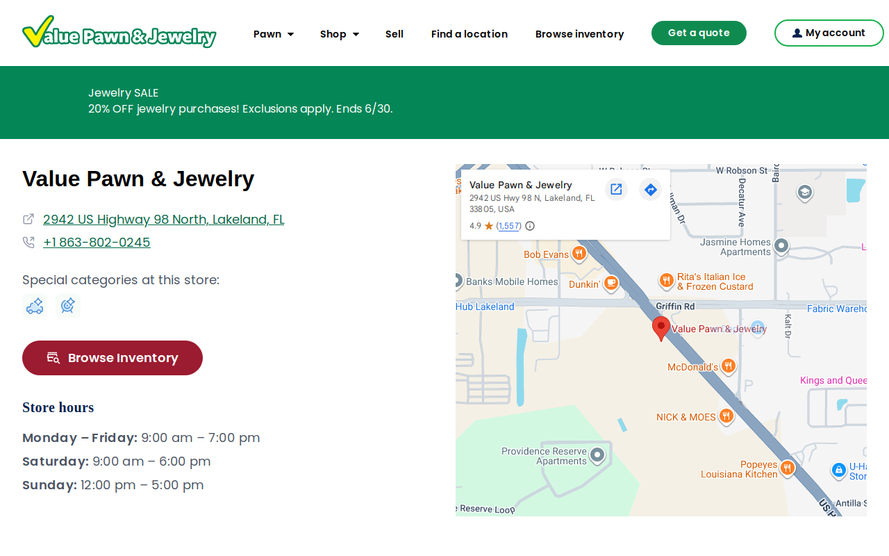 Value Pawn and Jewelry website preview