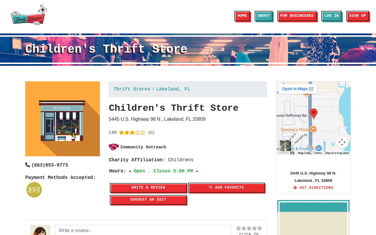 Children's Thrift Store website preview