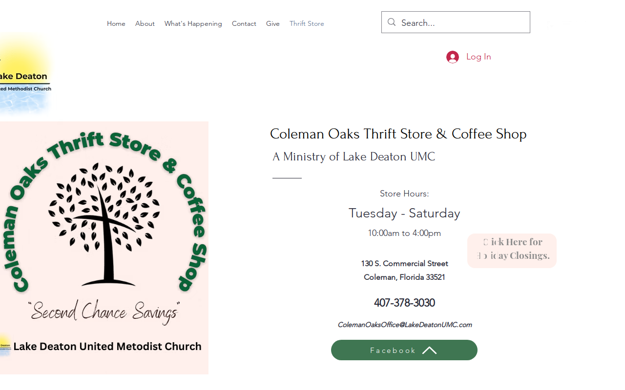 Coleman Oaks Thrift Store & Coffee Shop website preview