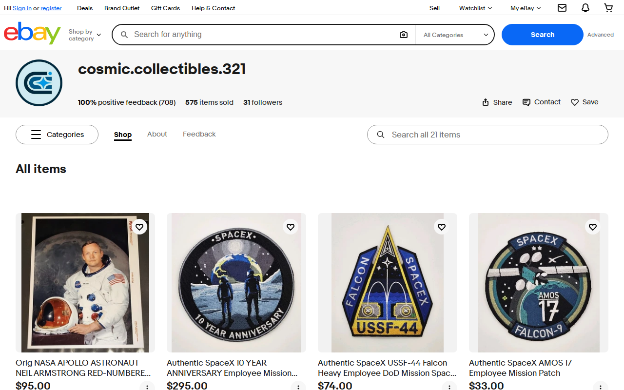 Cosmic Collectibles website preview