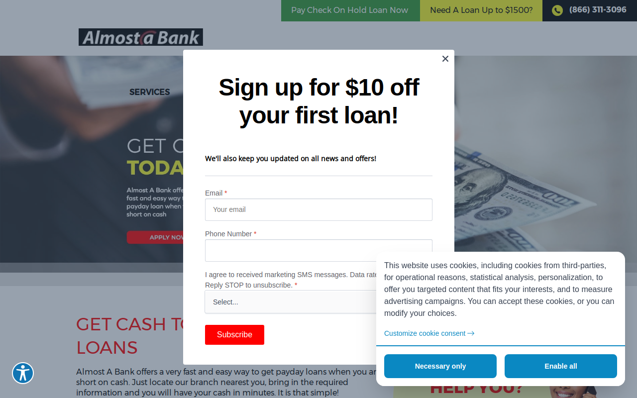 Check on Hold Cash Advance website preview