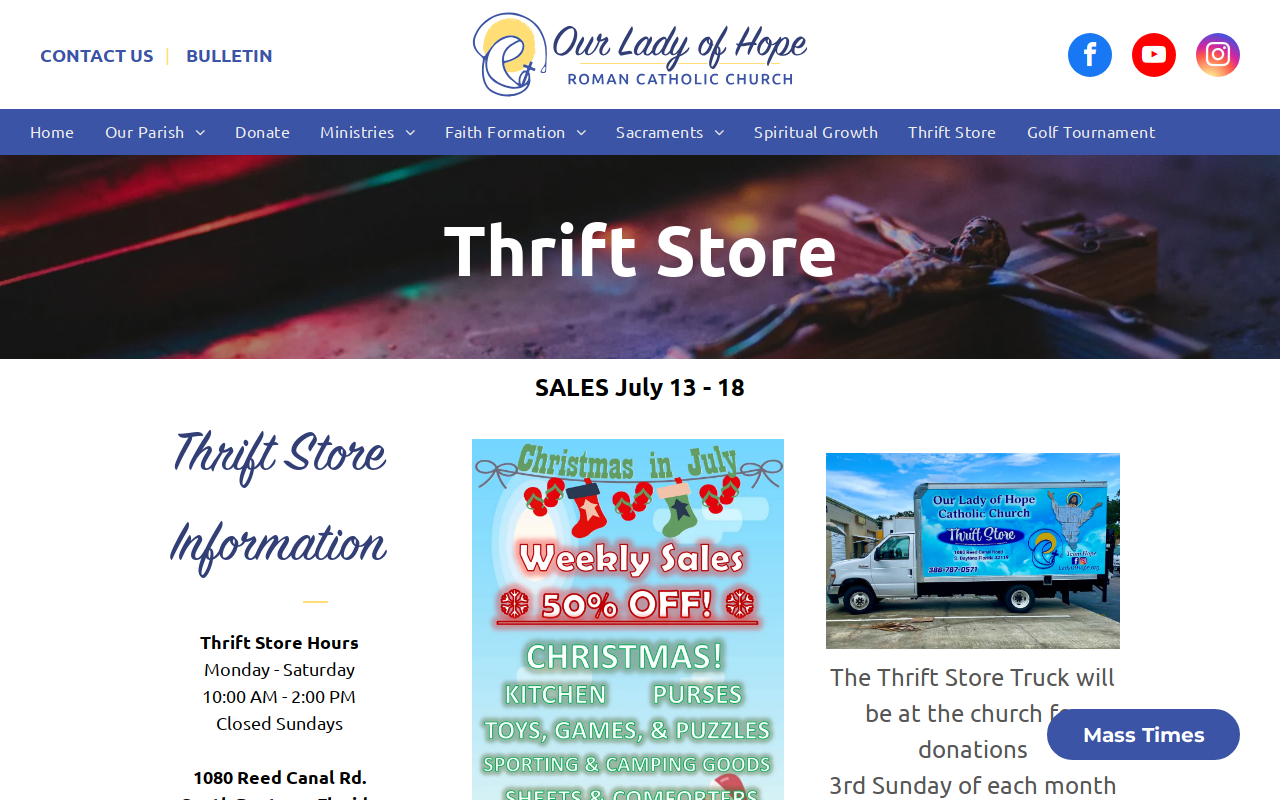 Our Lady of Hope Thrift Store website preview