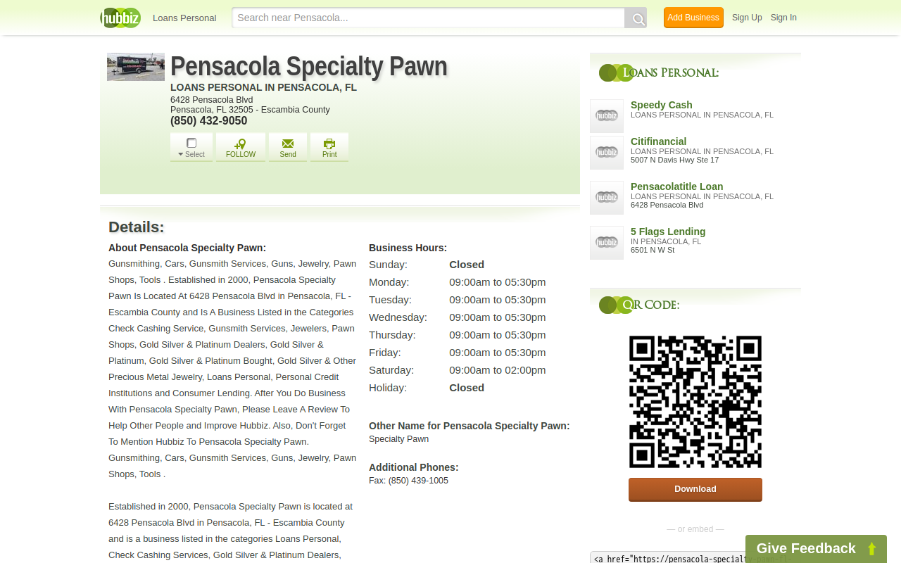 Pensacola Specialty Pawn website preview