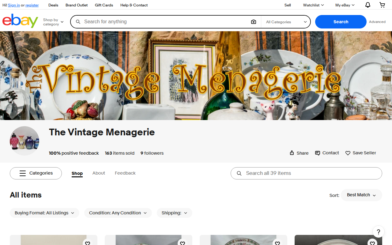 Mary Ellen and Sandy's Vintage Home & Garden Marketplace website preview