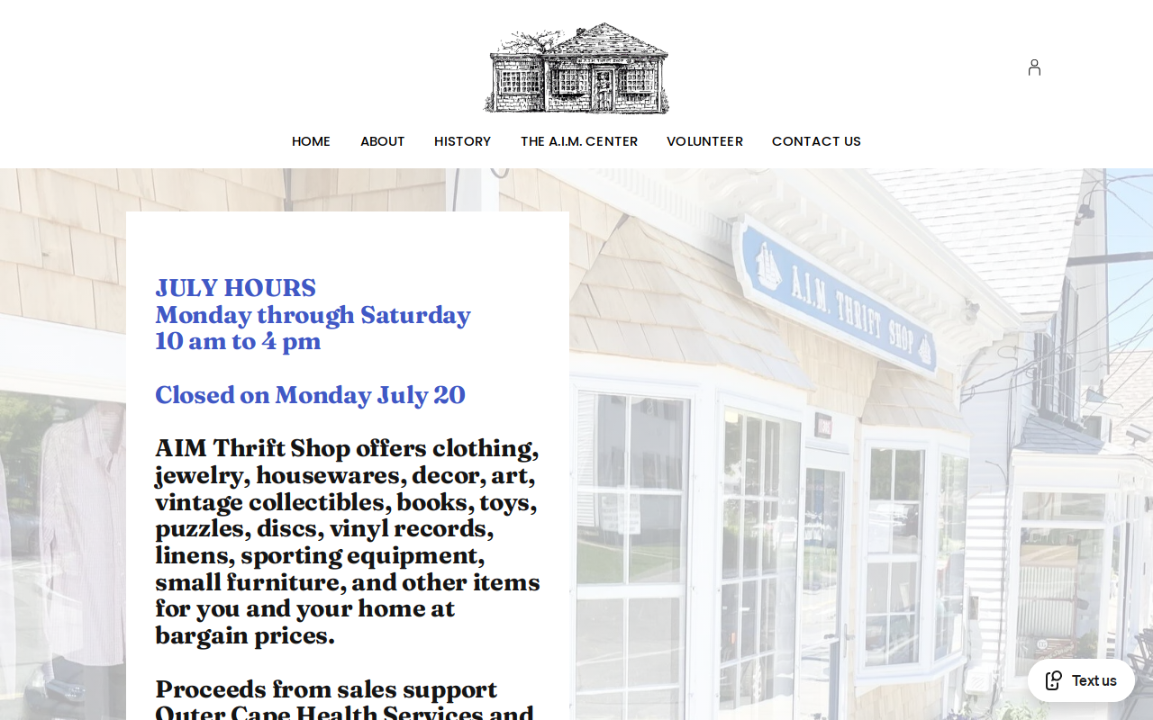AIM Thrift Shop website preview