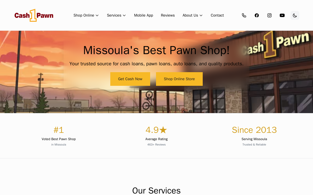 Cash 1 Pawn website preview