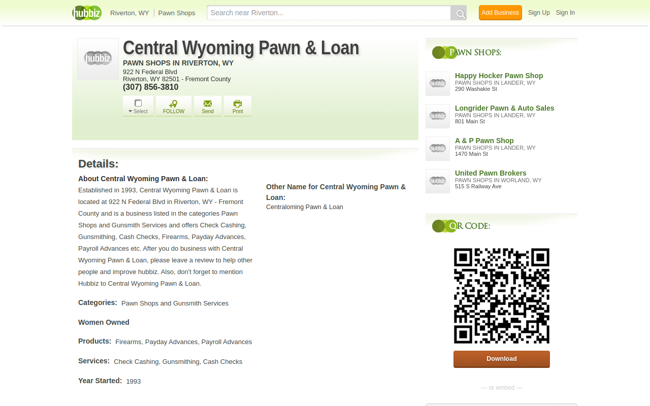 Central Wyoming Pawn & Loan website preview