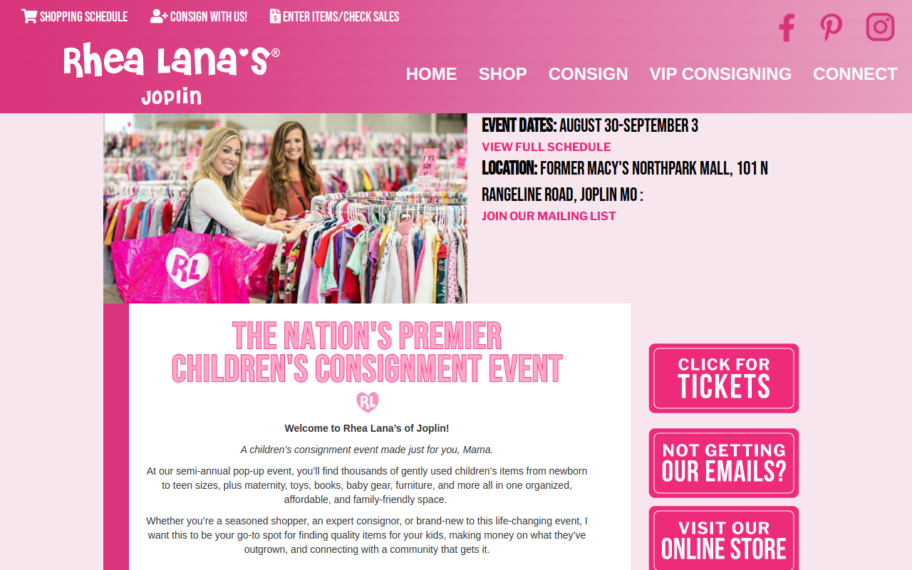 Rhea Lana's of Joplin website preview