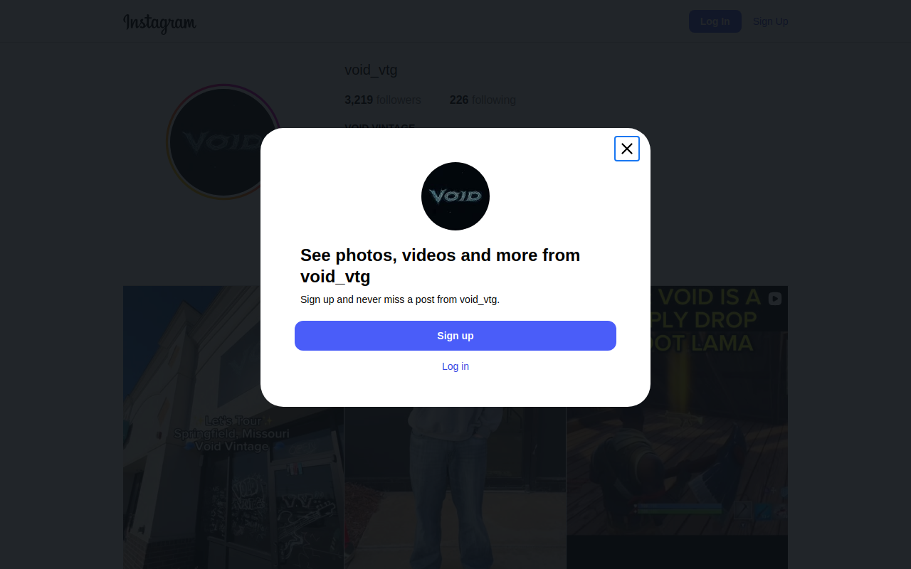 VOID Vintage website preview