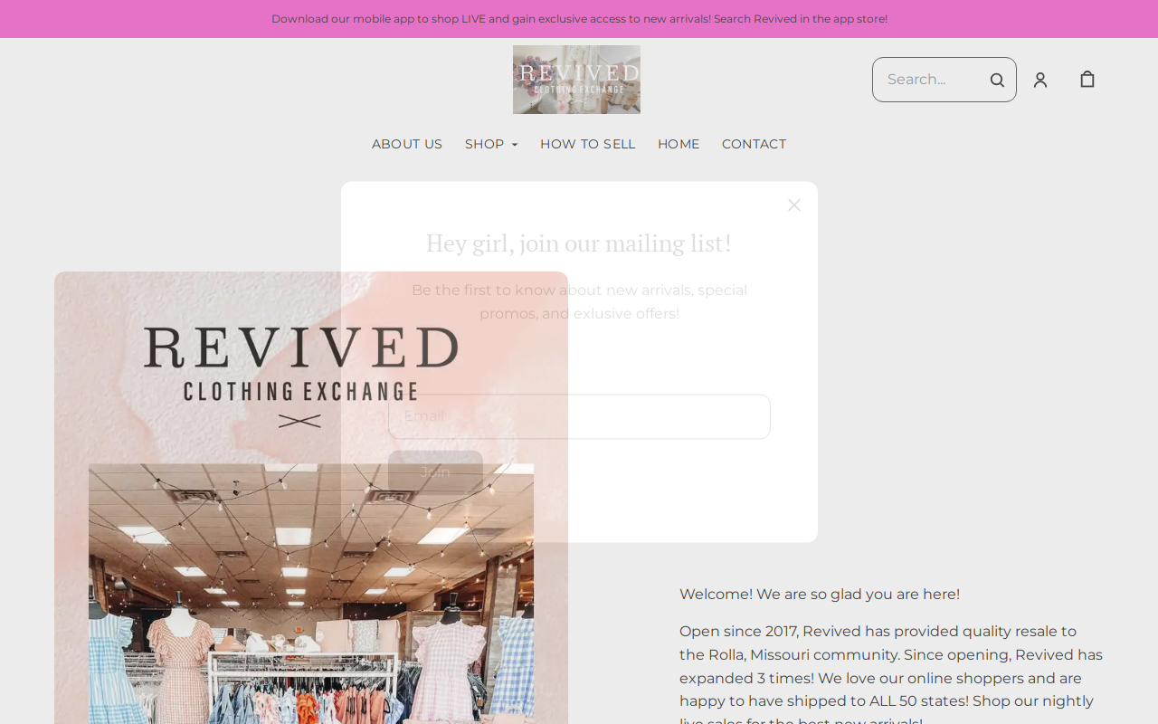 Revived Clothing Exchange website preview