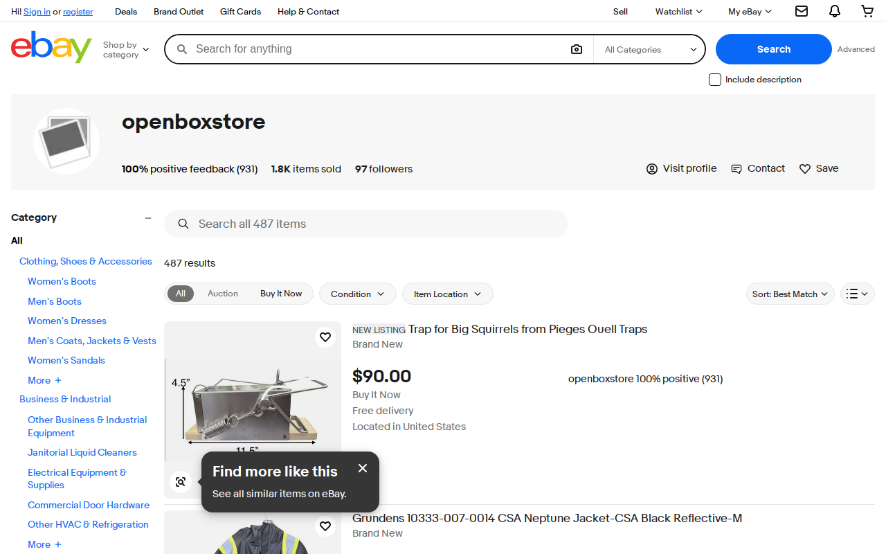 Open Box Thrift Store website preview