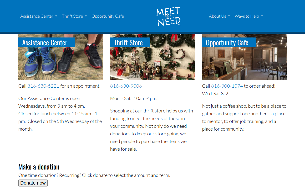 Meet the Need Thrift Store website preview