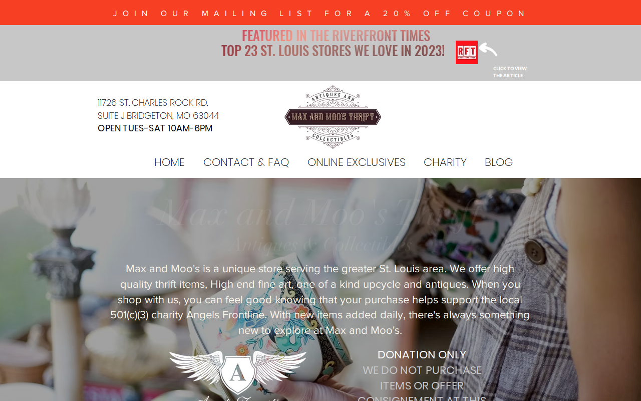 Max and Moo's Thrift website preview