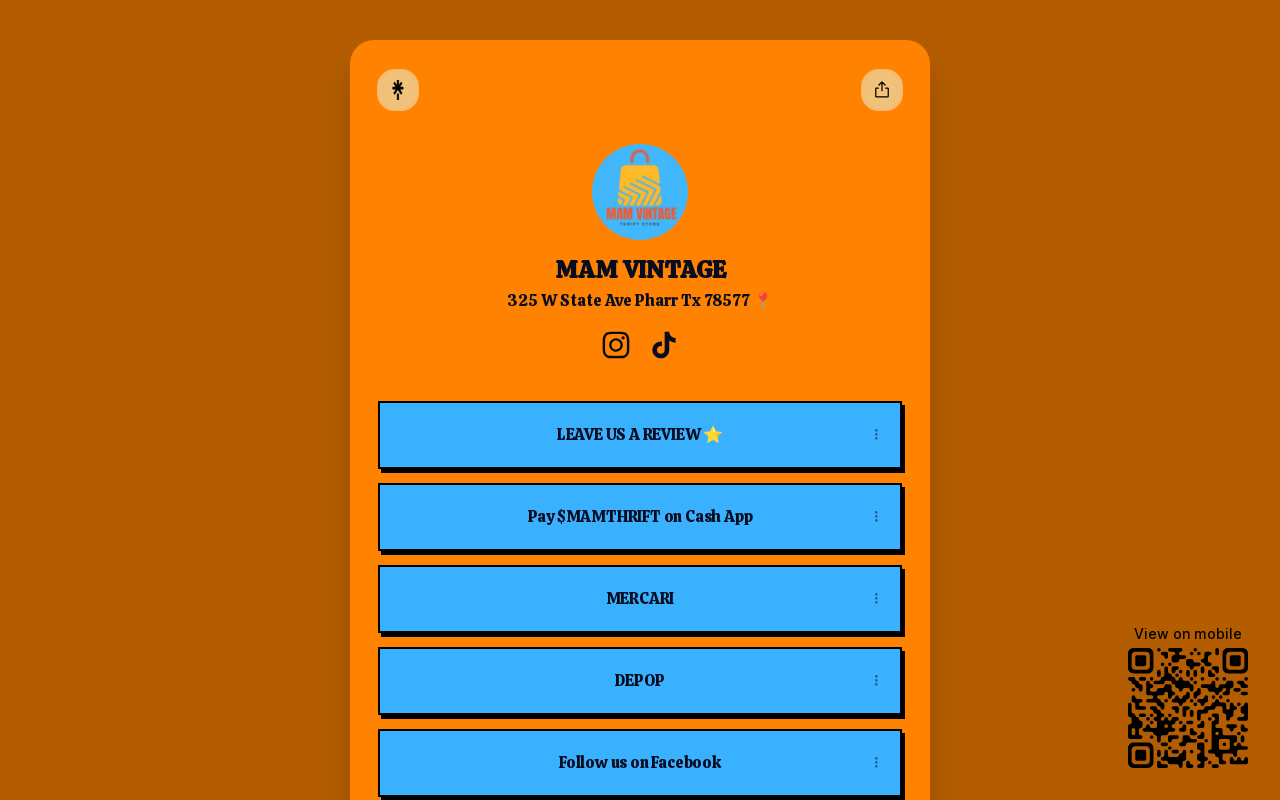 Mam Vintage Thrift Store website preview