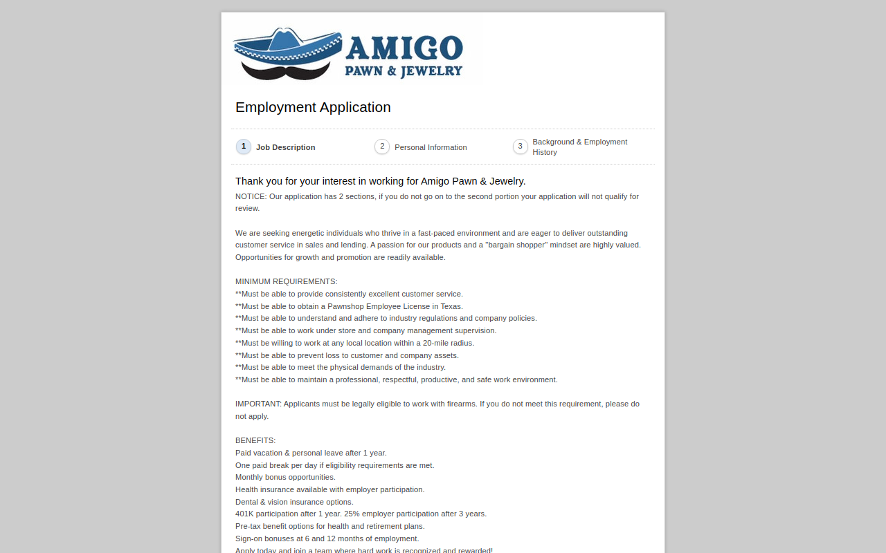Amigo Pawn & Jewelry website preview