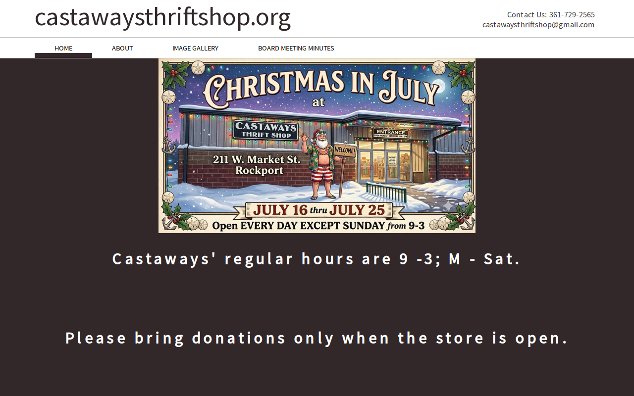 Castaways Thrift Shop website preview