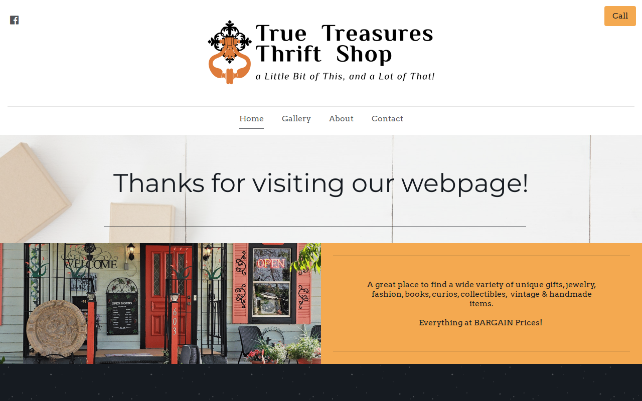True Treasures Thrift Shop website preview