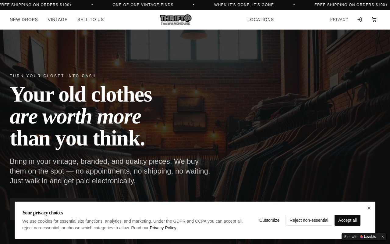 Thrift @ The Warehouse - Pearl District website preview