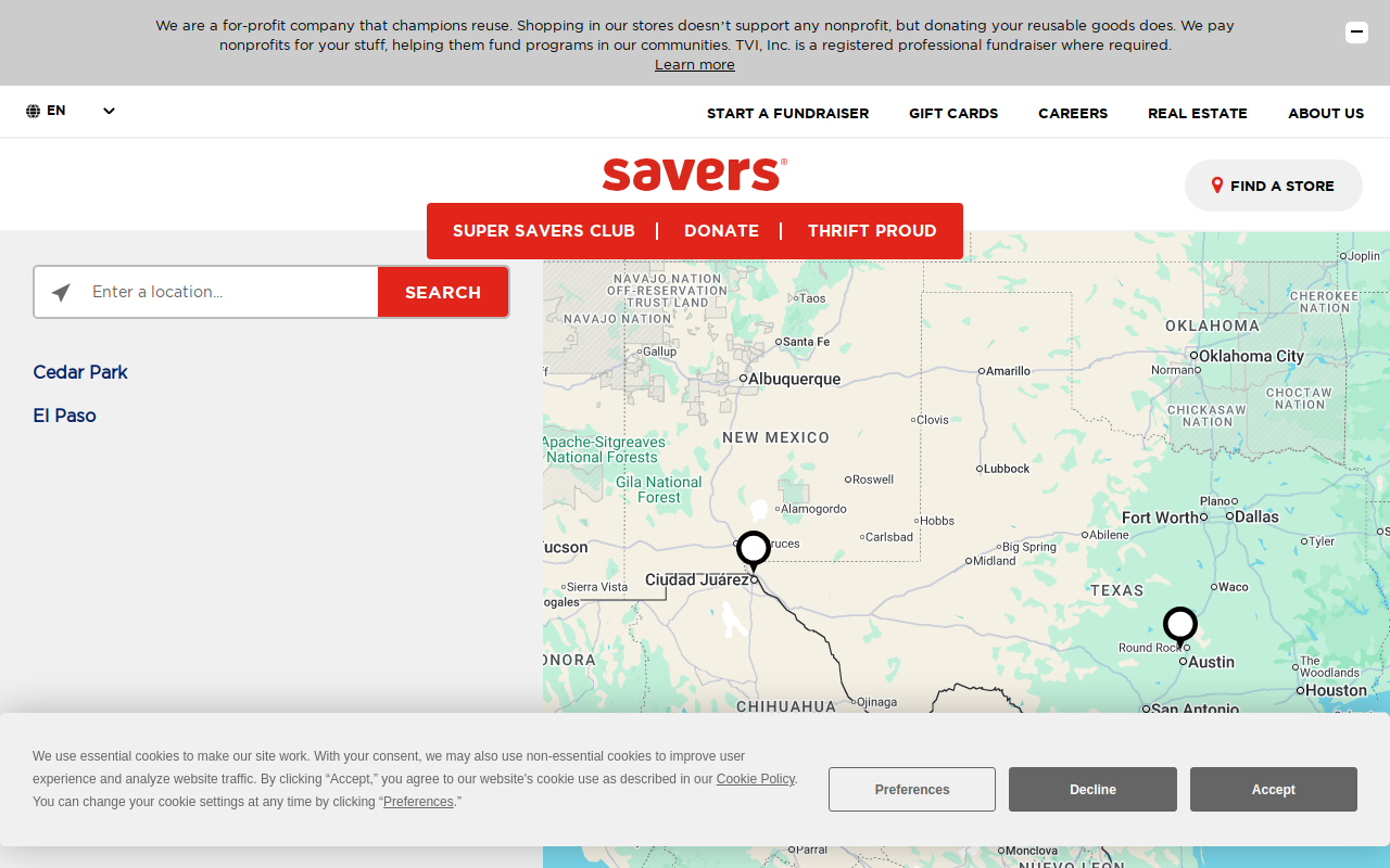 Savers website preview