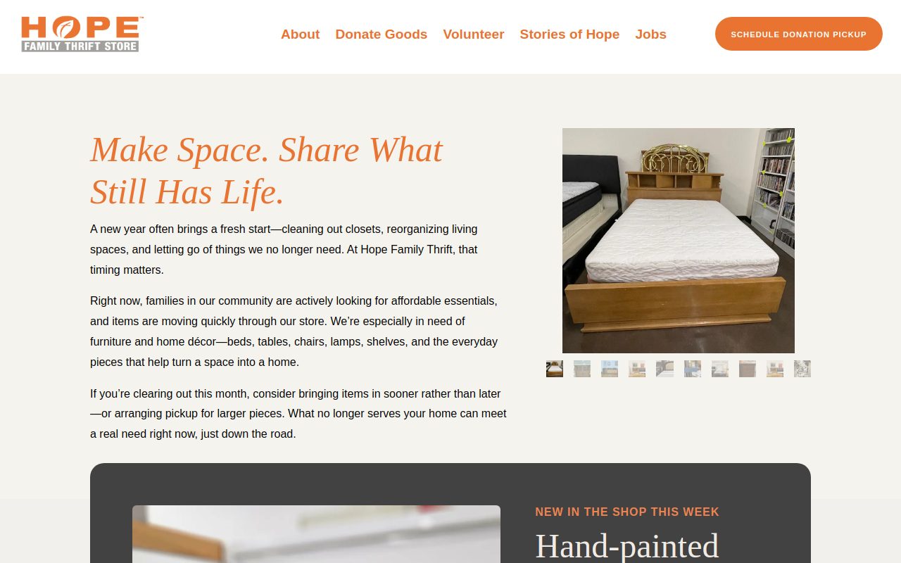 Hope Family Thrift Store website preview