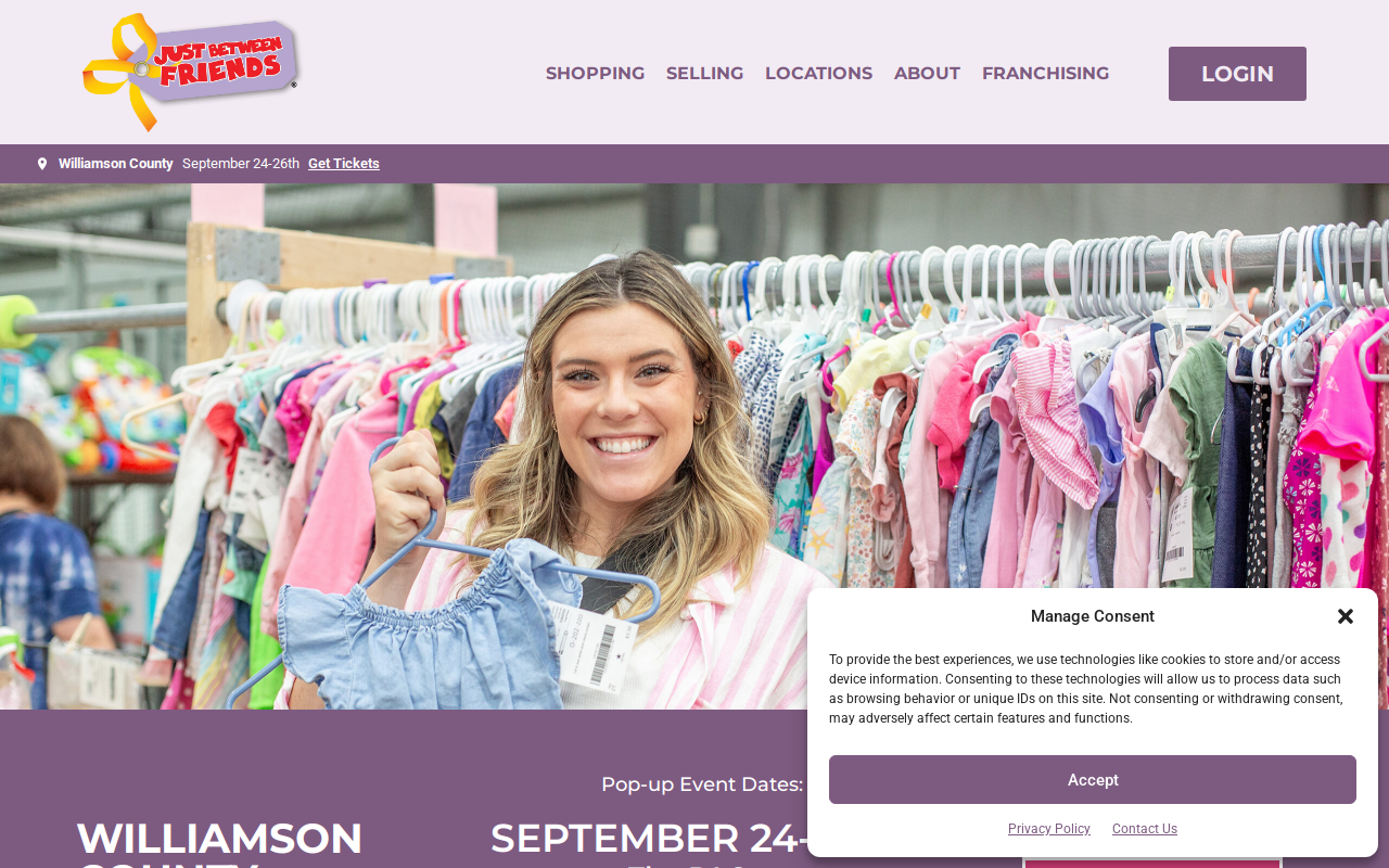 Just Between Friends Williamson County website preview