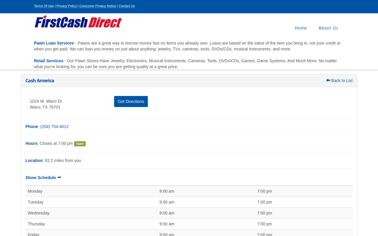 Cash America Pawn website preview