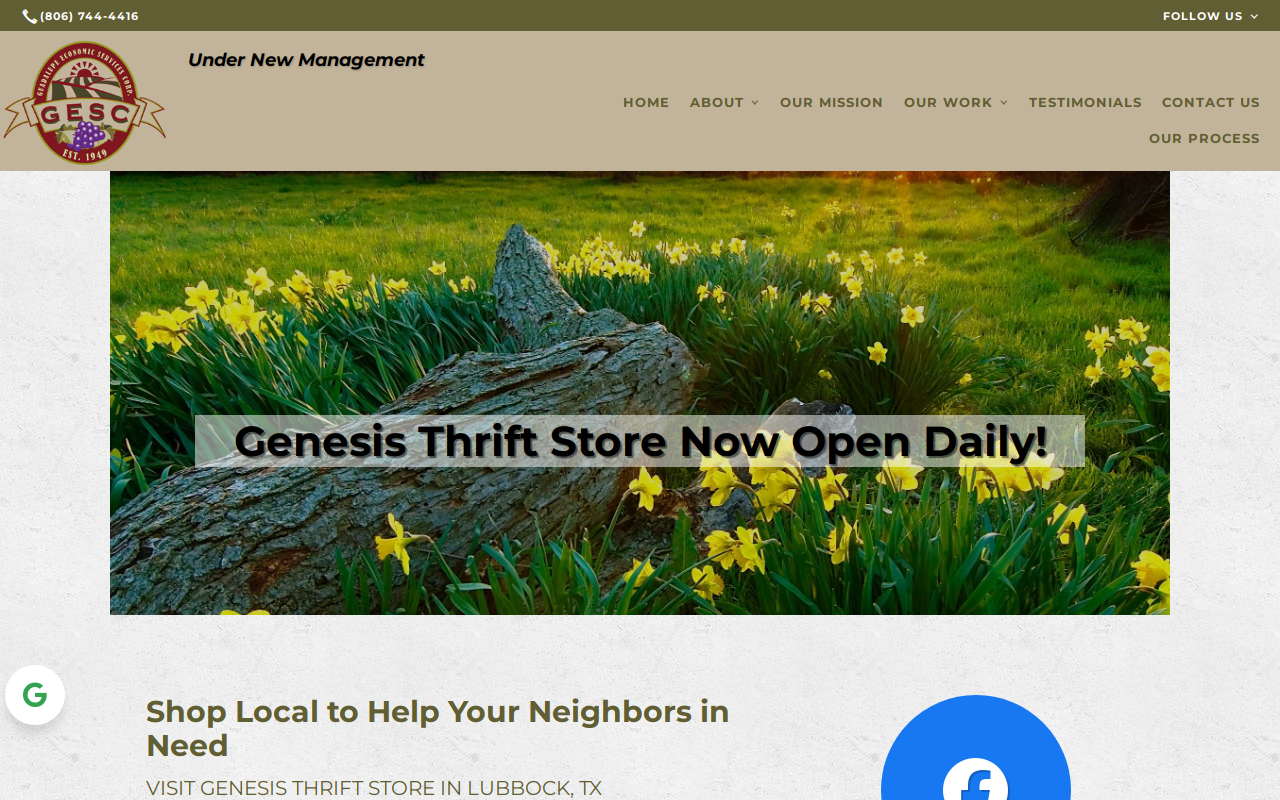 Genesis Thrift Store website preview