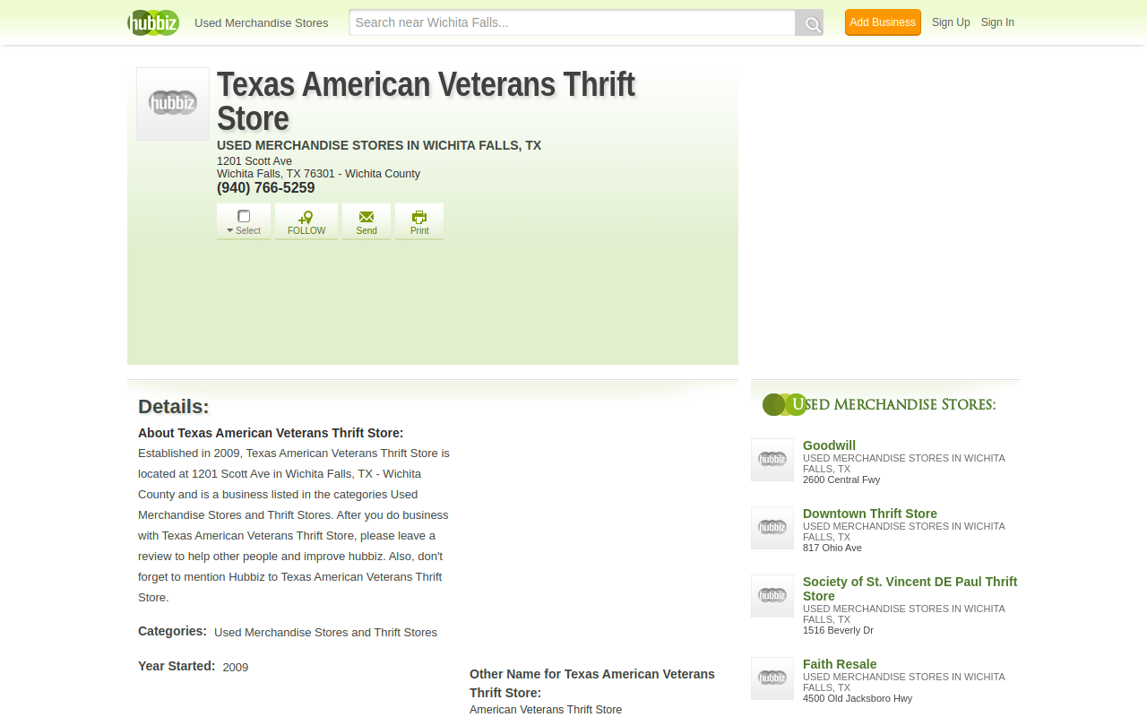 Texas American Veterans Thrift Store website preview
