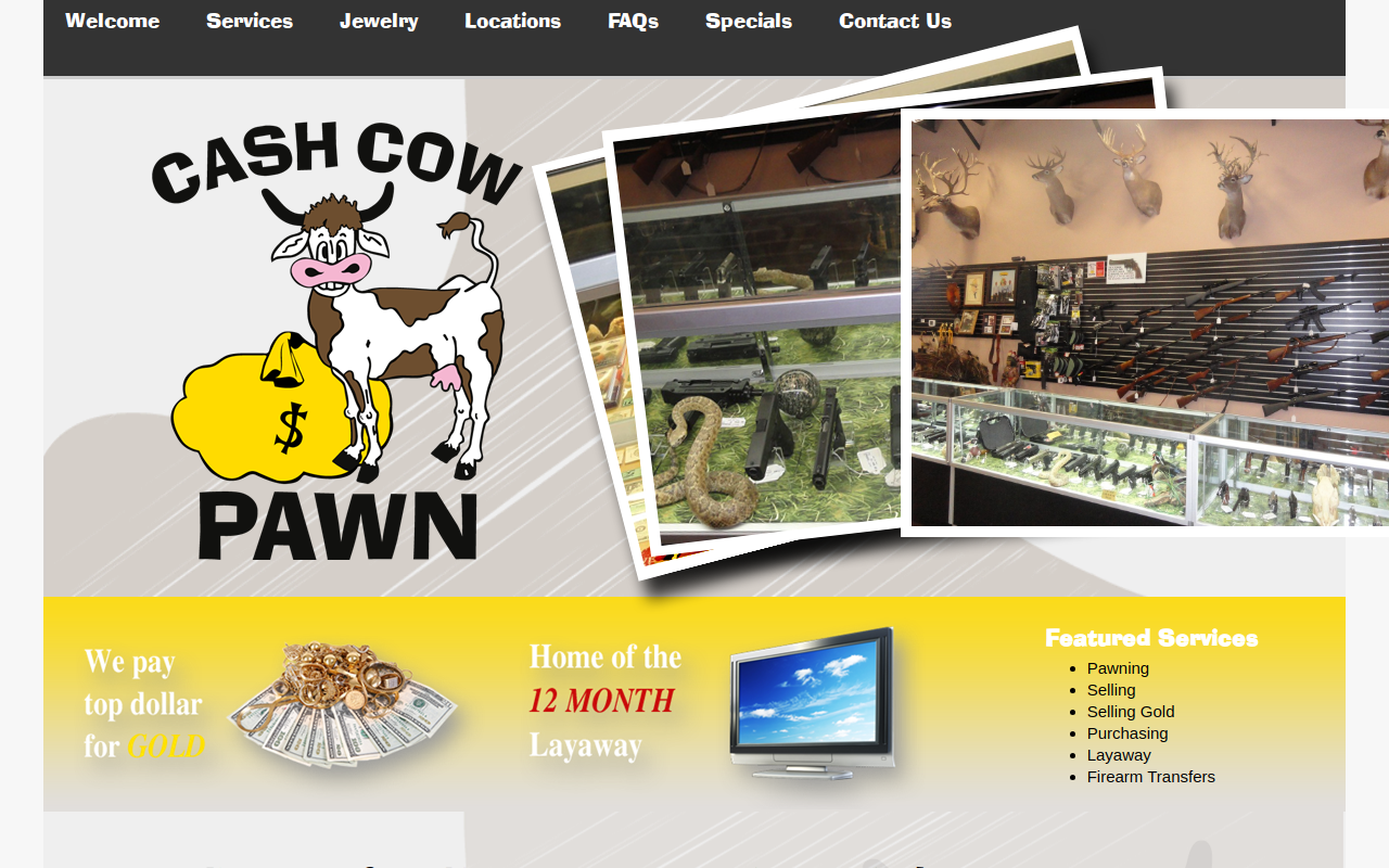 Cash Cow Pawn Gun & Jewelry website preview