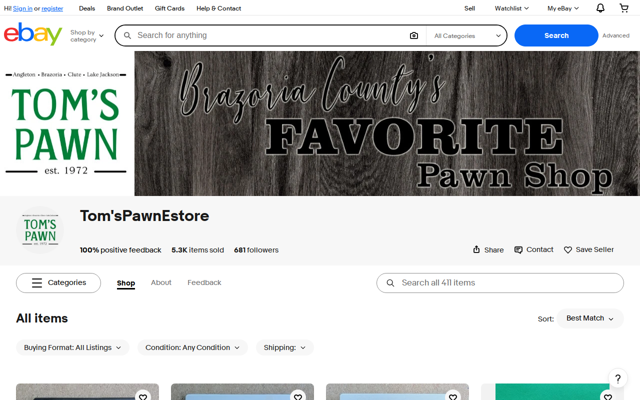 Tom's Pawn Shop website preview