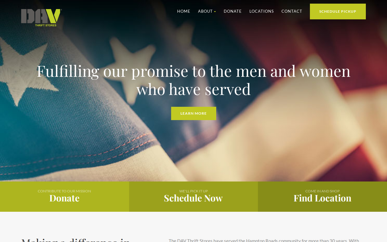 DAV Thrift Store website preview