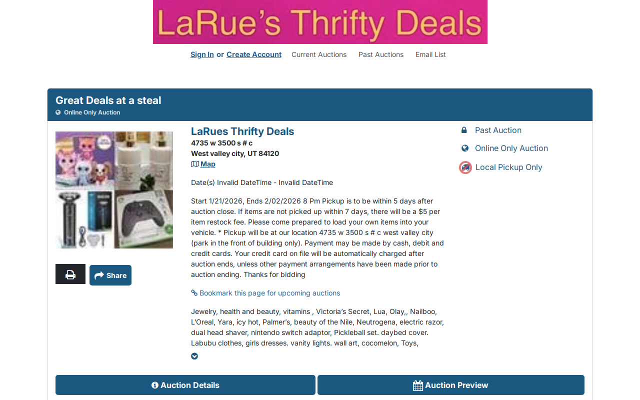 LaRue's Thrifty Deals website preview