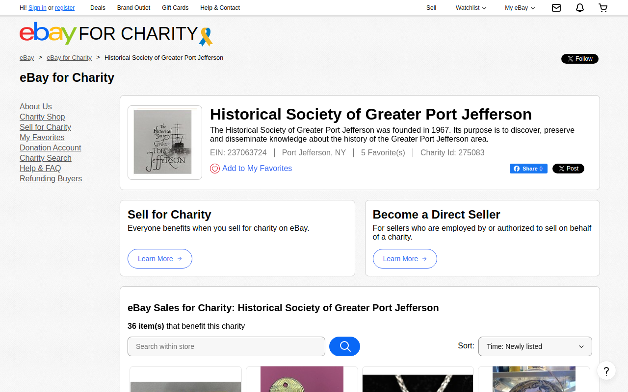 Consignment Shop at Port Jeff Historical Society website preview