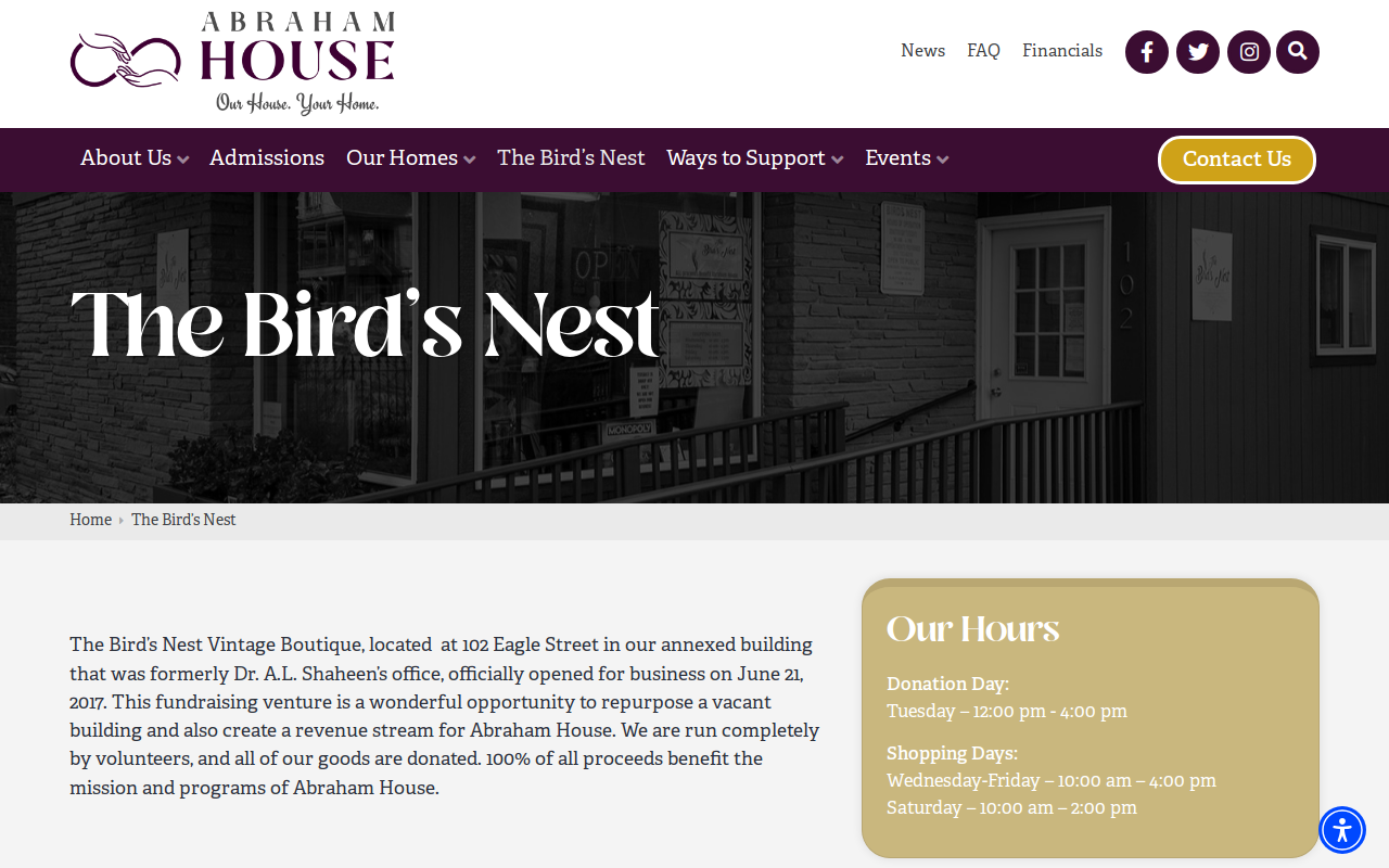 The Bird's Nest website preview