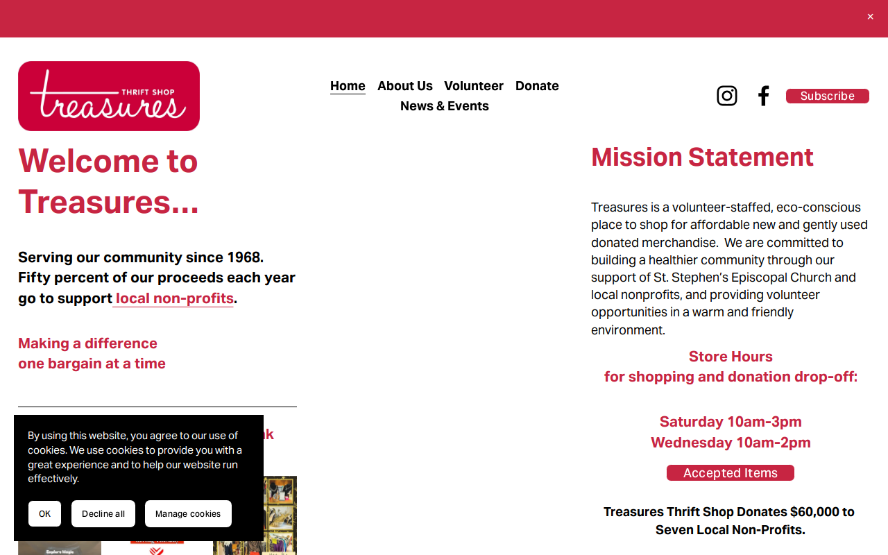 Treasures Thrift Shop website preview