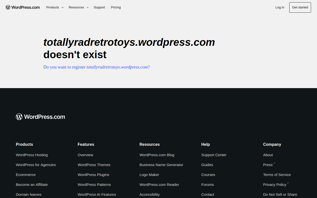 Totally Rad Retro Toys website preview