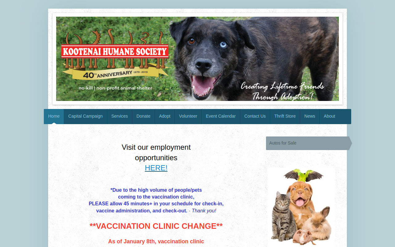 Kootenai Humane Society website preview