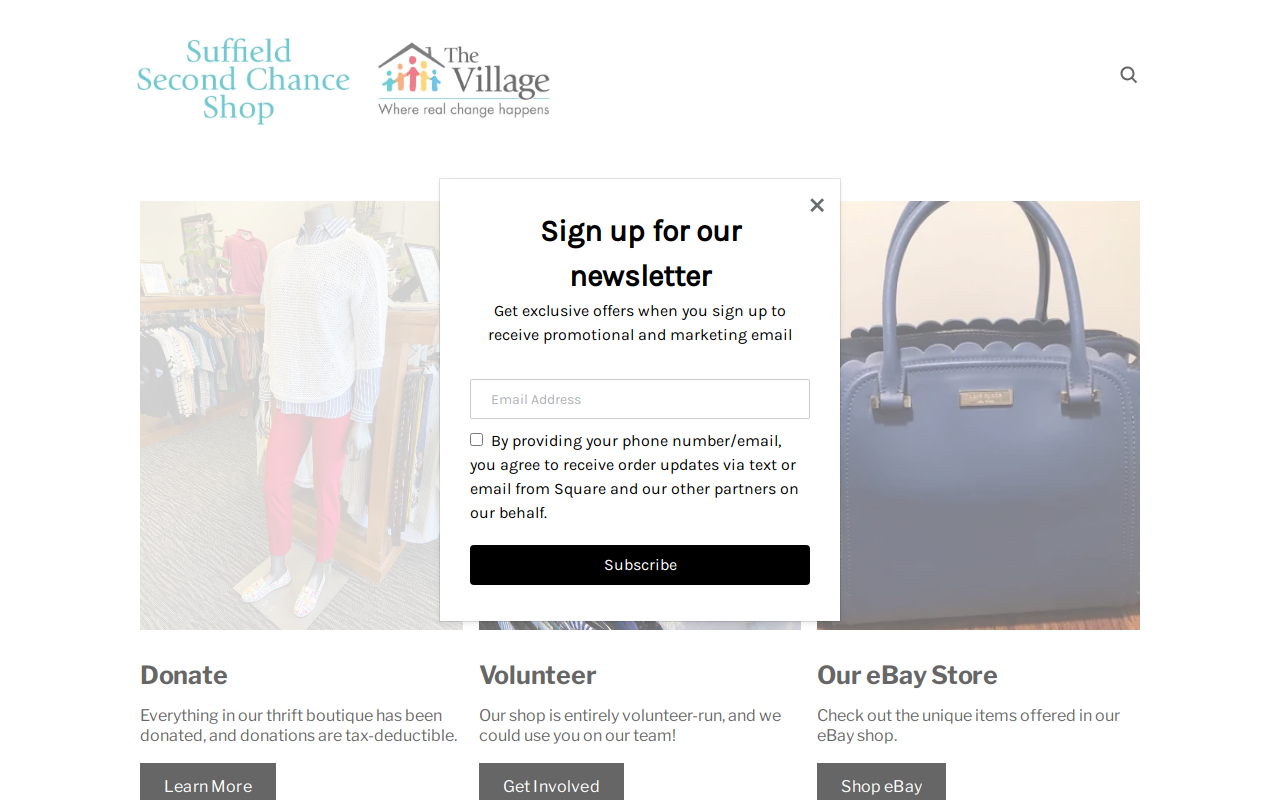 Suffield Second Chance Shop website preview