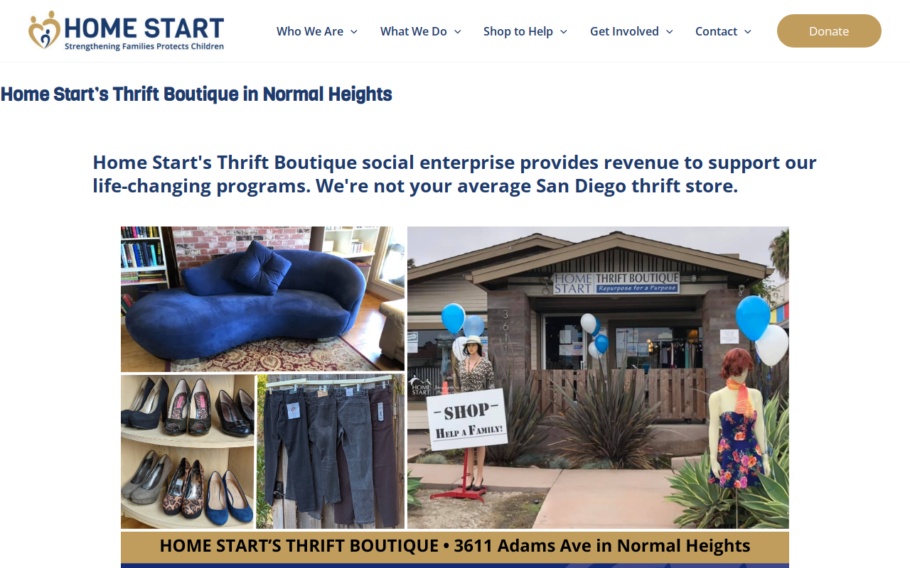 Home Start Thrift Boutique website preview