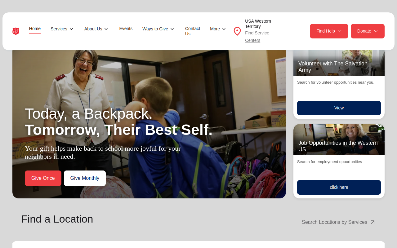 Salvation Army website preview