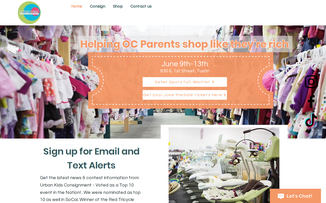 Urban Kids Consignment website preview