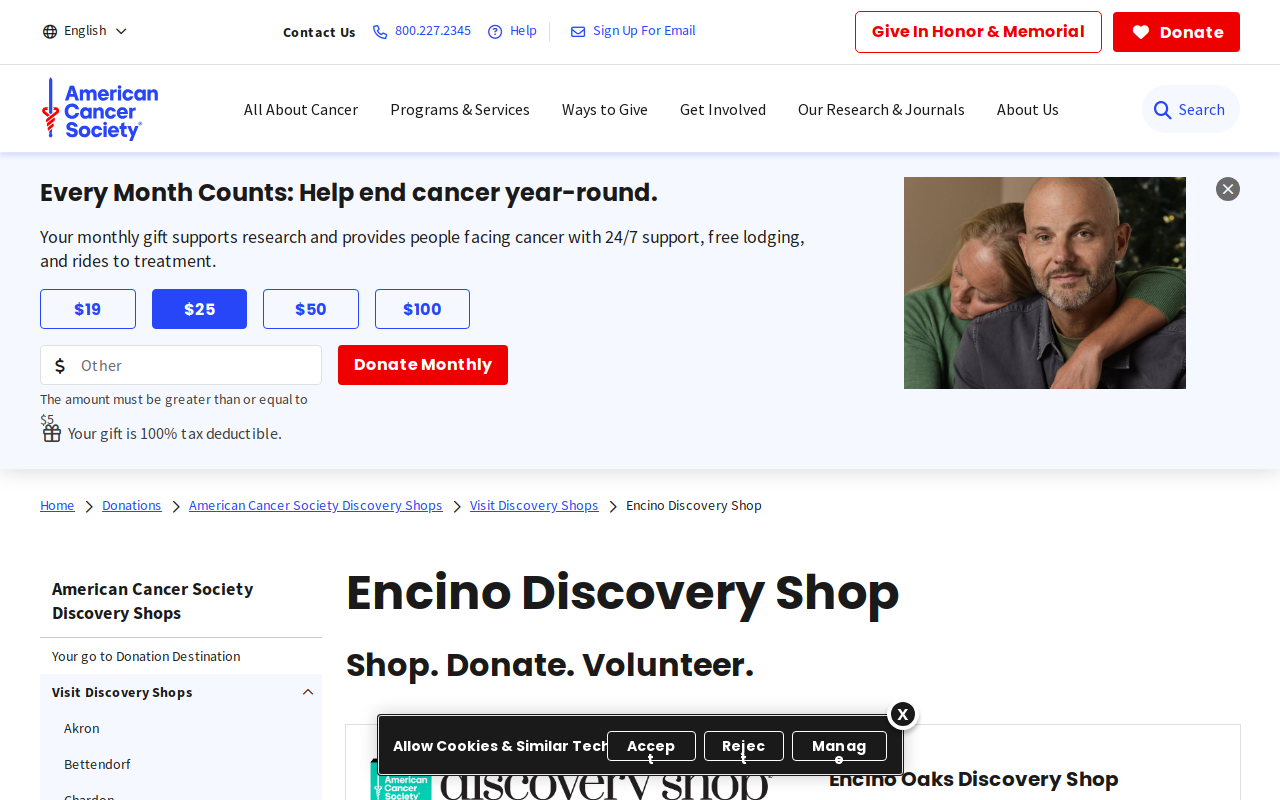 American Cancer Society Discovery Shop/Encino website preview