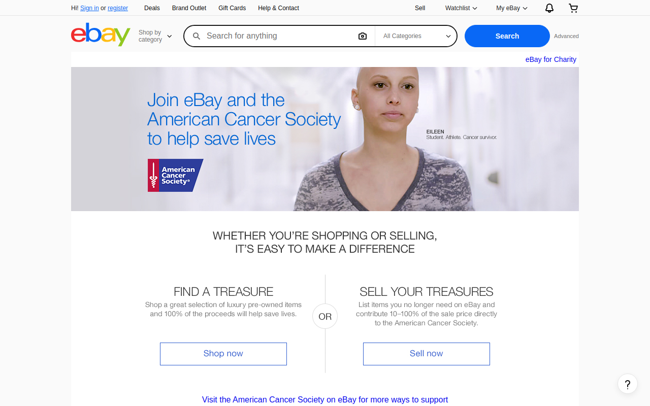American Cancer Society Discovery Shop/ebay website preview