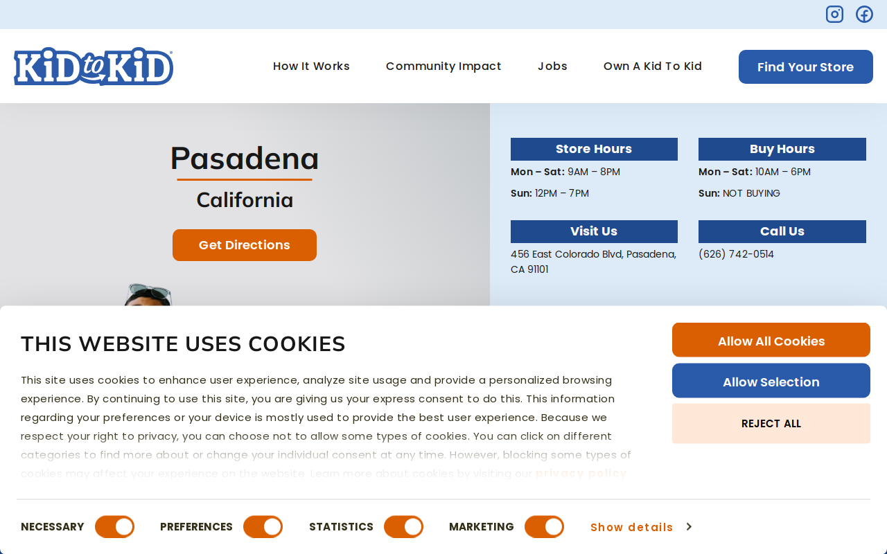 Kid to Kid Pasadena website preview