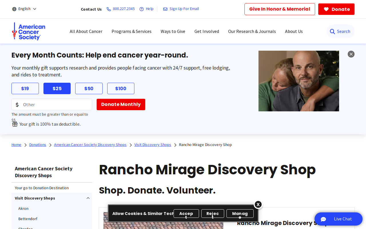 American Cancer Society Discovery Shop website preview